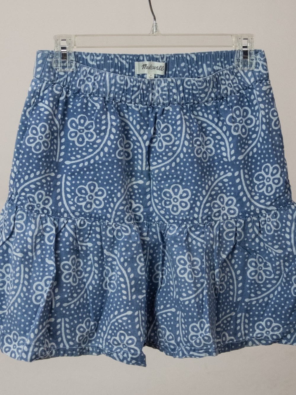 Madewell Pull-On Ruffle Mini Skirt Indigo Floral Batik Flower
